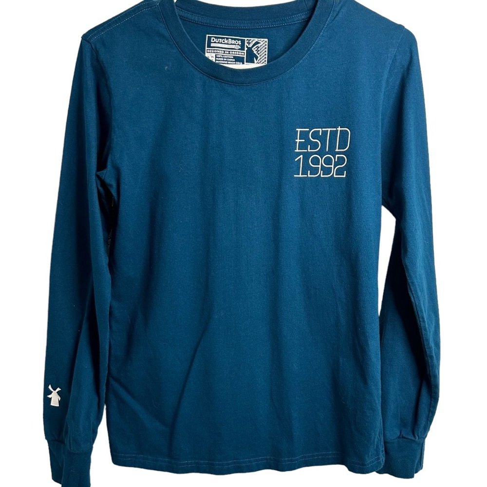 Dutch Bros Long Sleeve Teal-Blue XS “A Better World” EST 1992 Windmill RARE DB